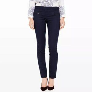 Club Monaco Emily Pants Skinny Leg Faux Leather Trim Zip Pockets Blue Size 4